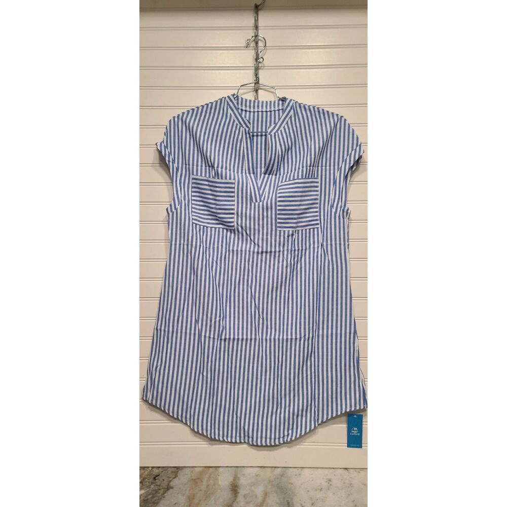 Cupshe Women's Blue & White Stripe Dolman Sleeve Mini Beach Dress Size S NWT